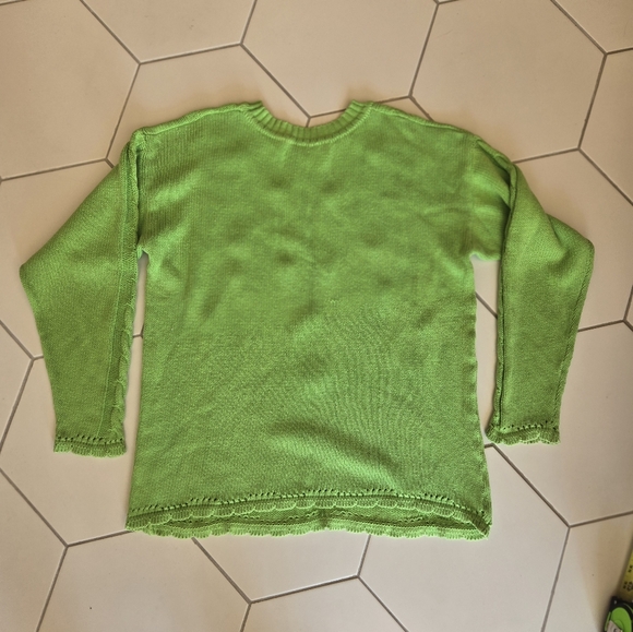 Vintage cotton artisinal chilean Green Knit Sweater with Floral Embroidery - Picture 5 of 5